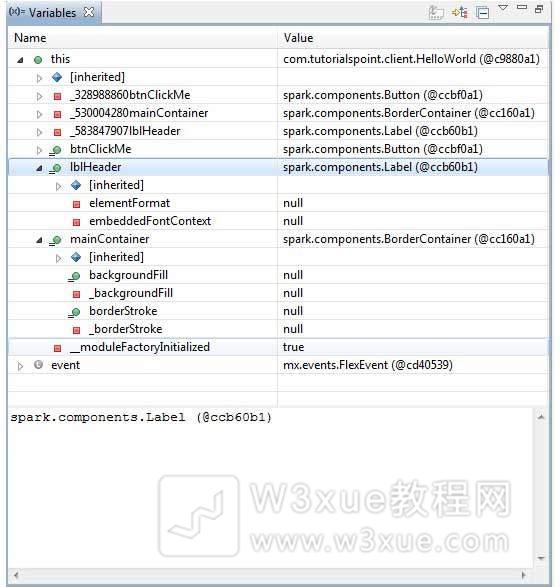 Flex Debug Variables